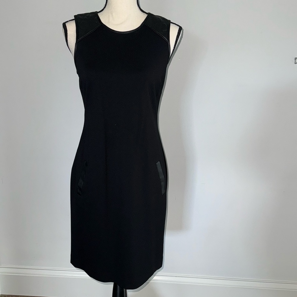 Banana Republic Faux Leather Trim Black Dress Sz 4
